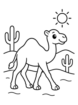 Free printable Friendly Dromedary Camel In Desert coloring page