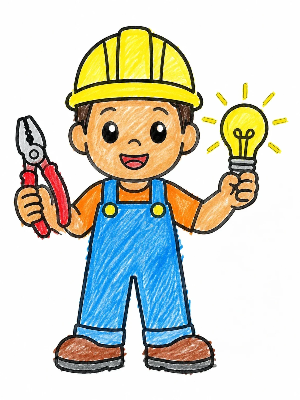 Colored example of the Friendly Electrician With Lightbulb coloring page