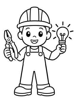 Free printable Friendly Electrician With Lightbulb coloring page