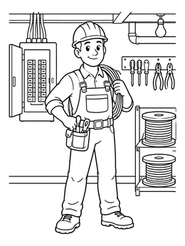 Free printable Friendly Electrician In The Workshop coloring page