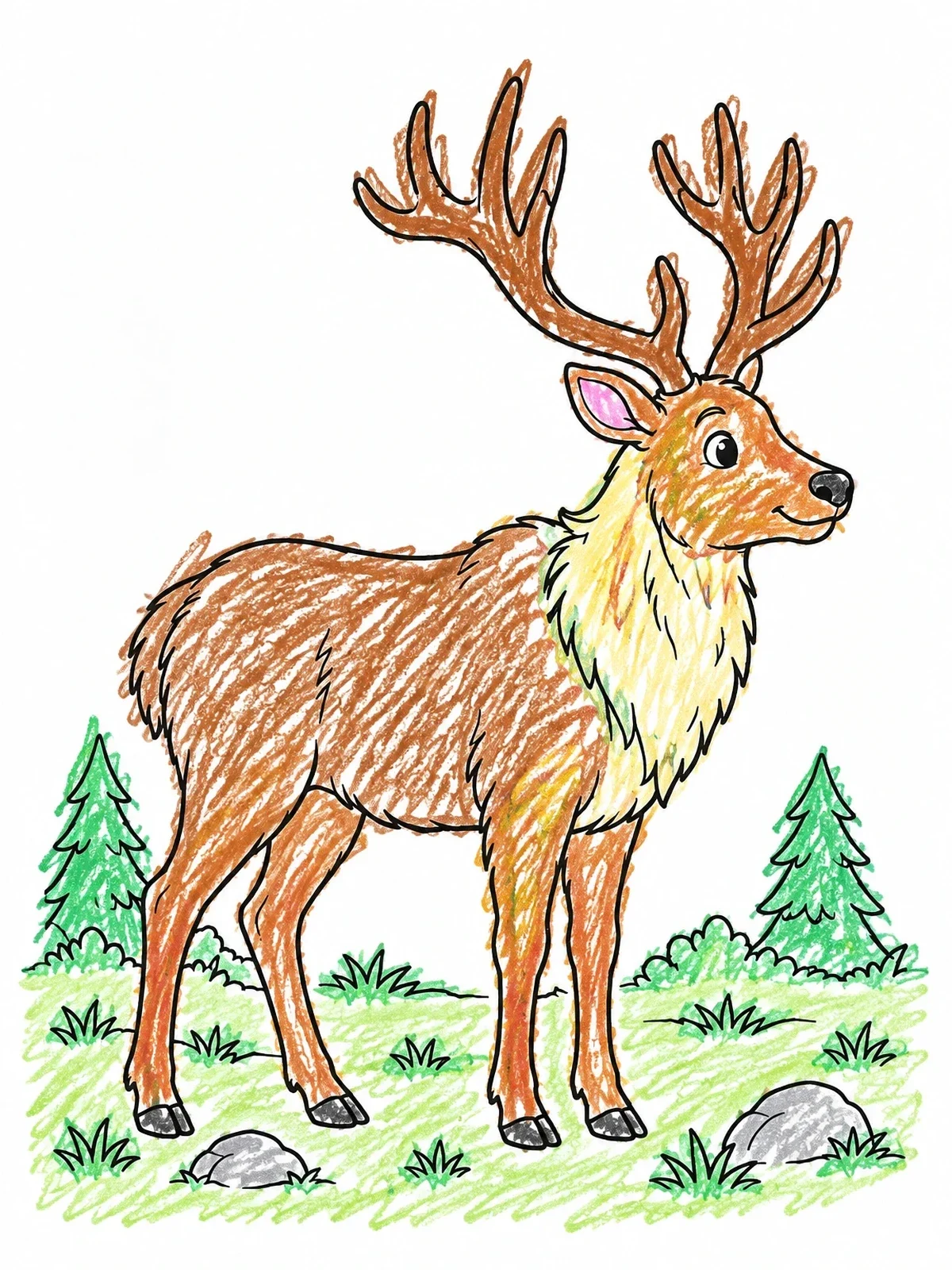 Colored example of the Friendly Elk In The Forest coloring page