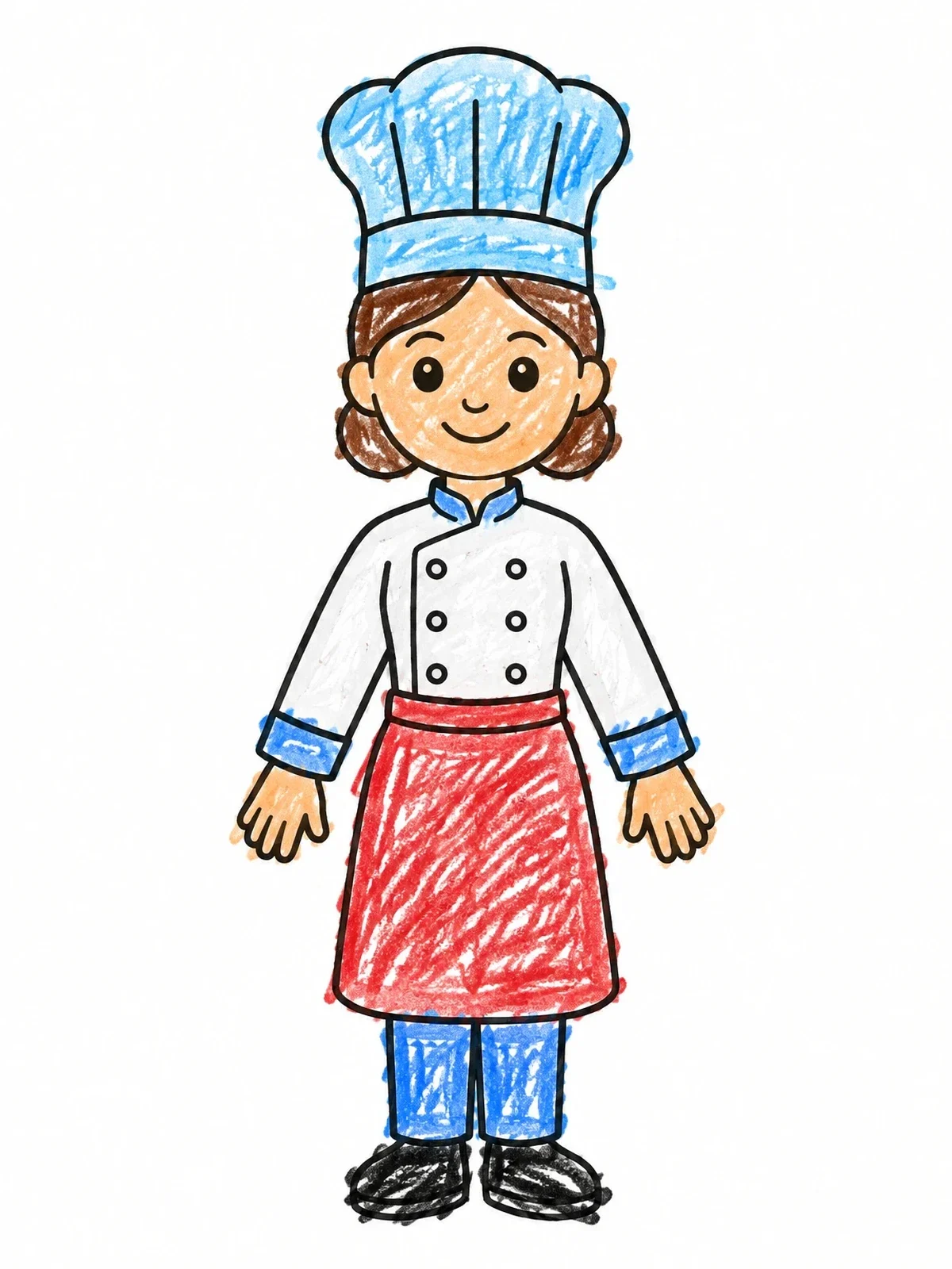 Colored example of the Friendly Female Chef In Uniform coloring page