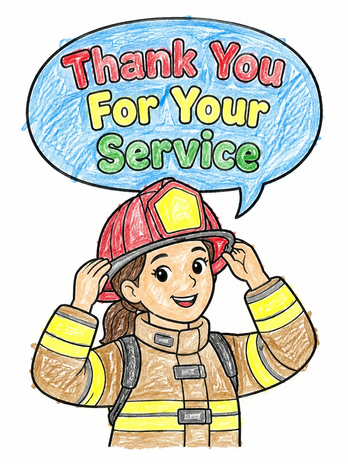 Colored example of the Friendly Firefighter Putting On Helmet coloring page