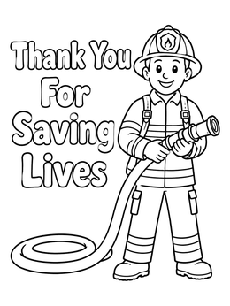 Free printable Friendly Firefighter Holding Fire Hose coloring page