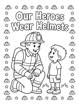 Free printable Friendly Firefighter Talking To A Child coloring page