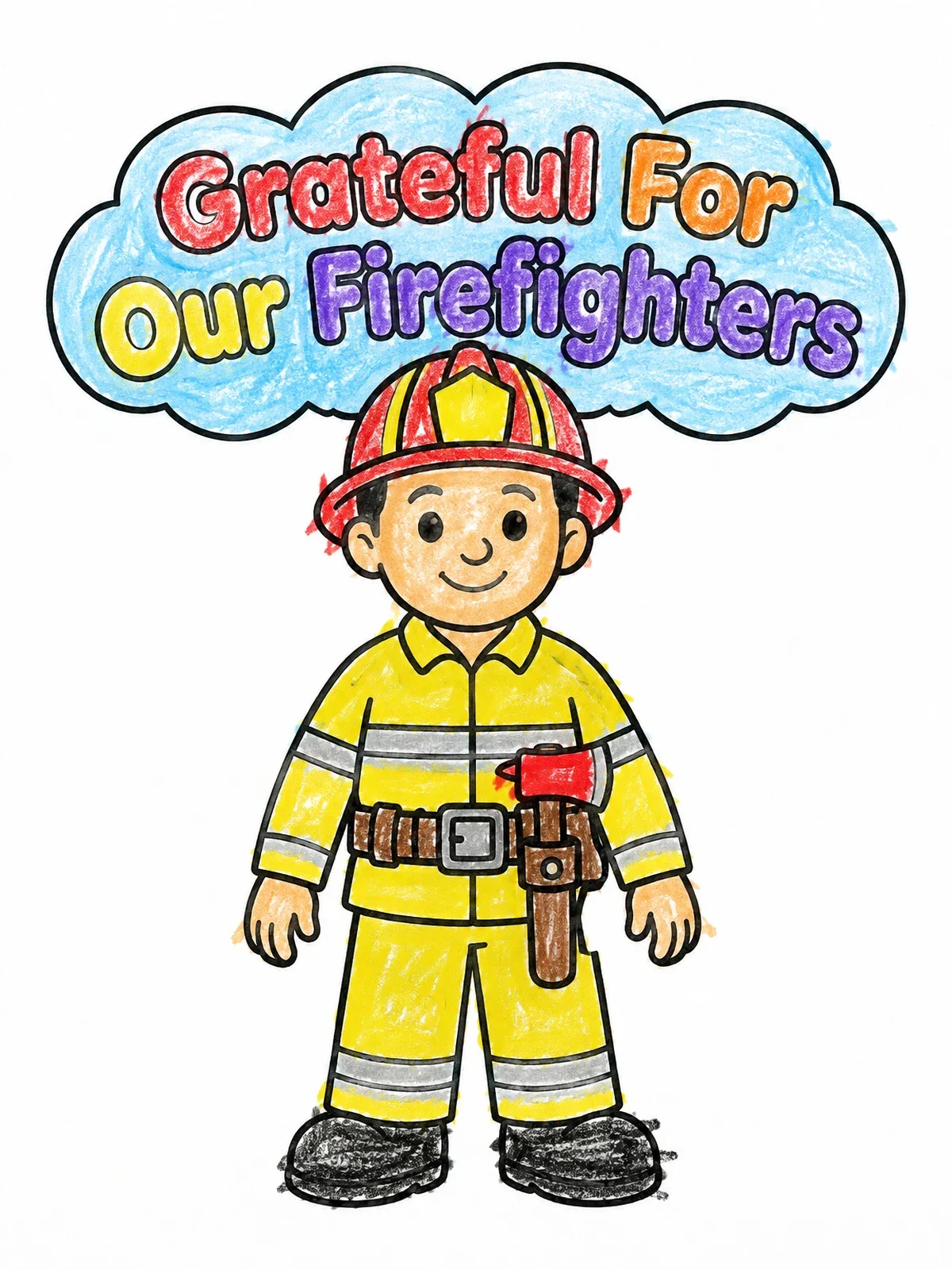 Colored example of the Friendly Firefighter With Rescue Axe coloring page