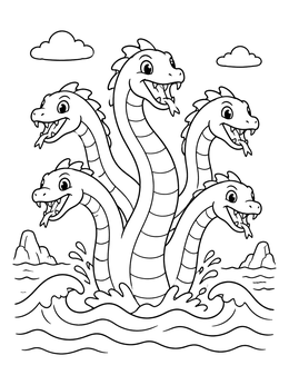 Free printable Friendly Five Headed Sea Hydra coloring page