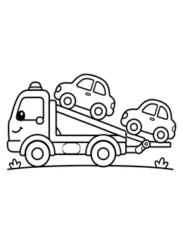 Free printable Friendly Flatbed Tow Truck Carrying Cars coloring page