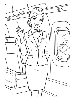 Free printable Friendly Flight Attendant Welcoming Passengers coloring page