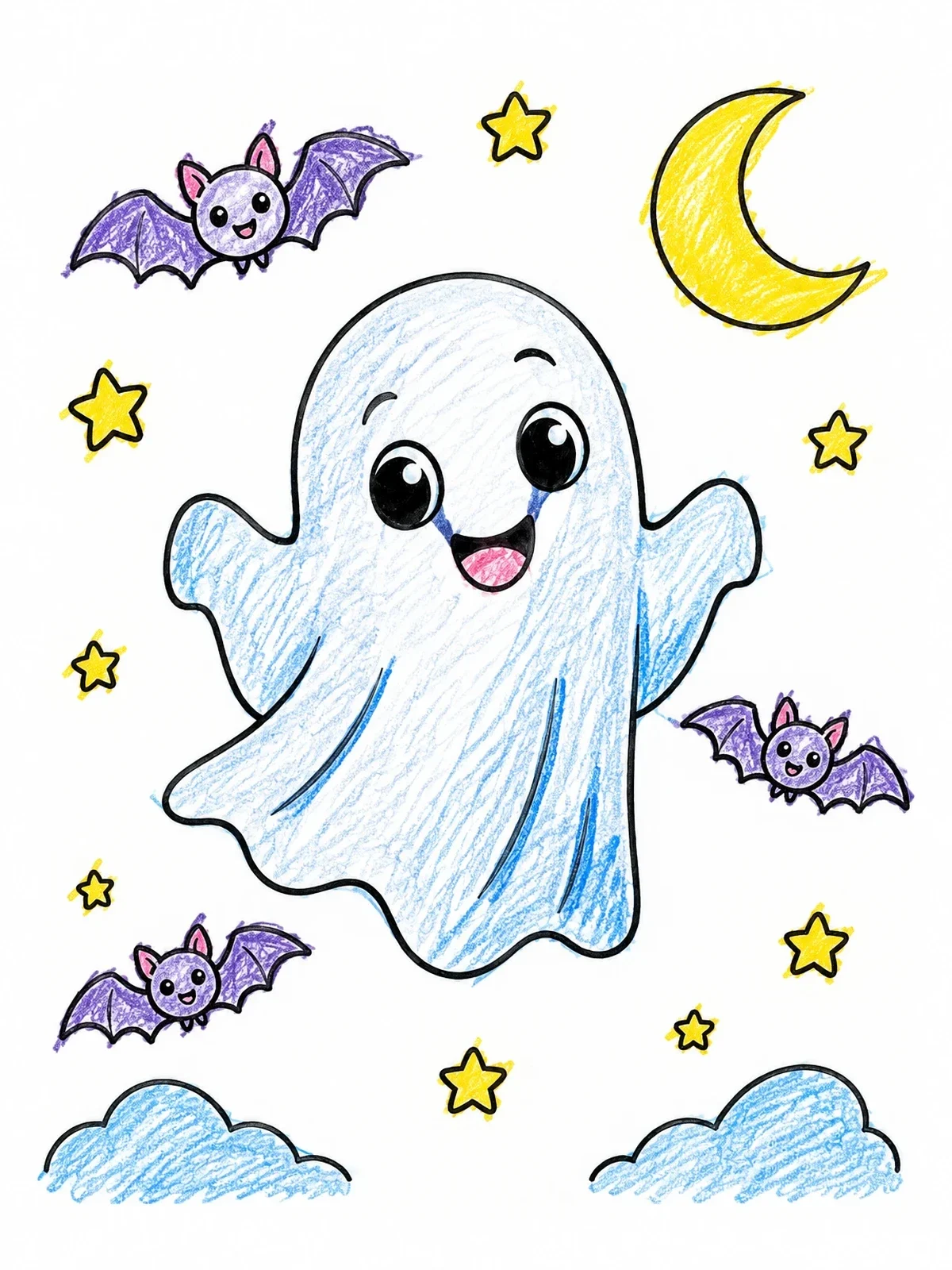Colored example of the Friendly Floating Ghost At Night coloring page