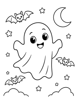 Free printable Friendly Floating Ghost At Night coloring page