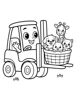 Free printable Friendly Forklift Carrying Baby Animals coloring page