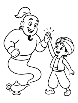 Free printable Friendly Genie High Fiving A Boy coloring page