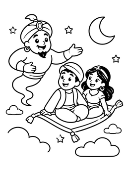 Free printable Friendly Genie And Magic Carpet Ride coloring page