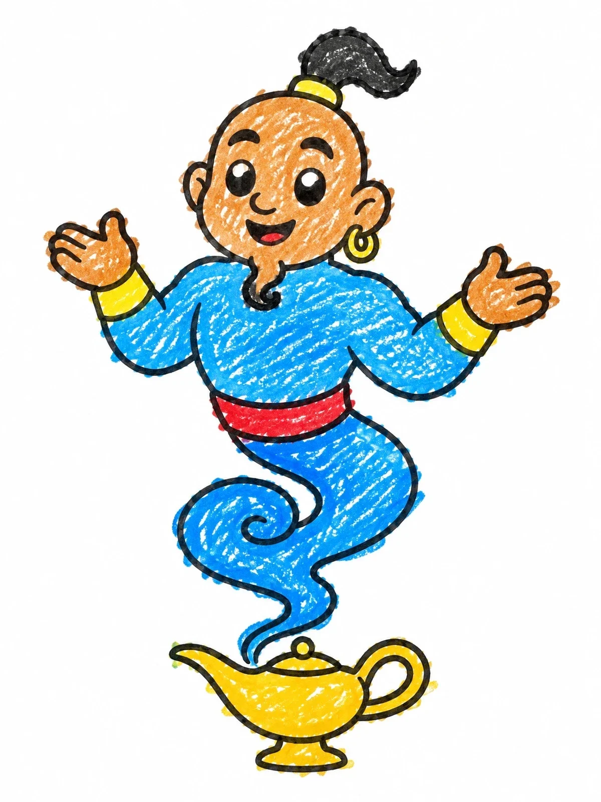 Colored example of the Friendly Genie From Magic Lamp coloring page