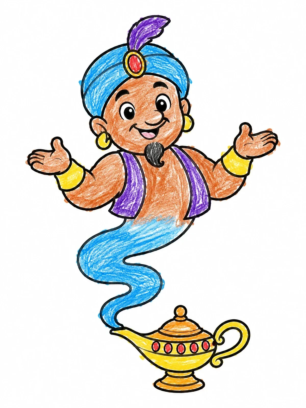 Colored example of the Friendly Genie From Magic Lamp coloring page