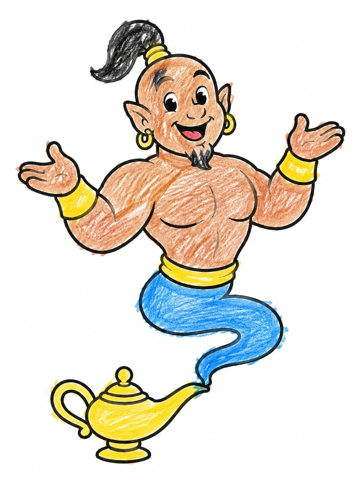 Colored example of the Friendly Genie From Magic Lamp coloring page