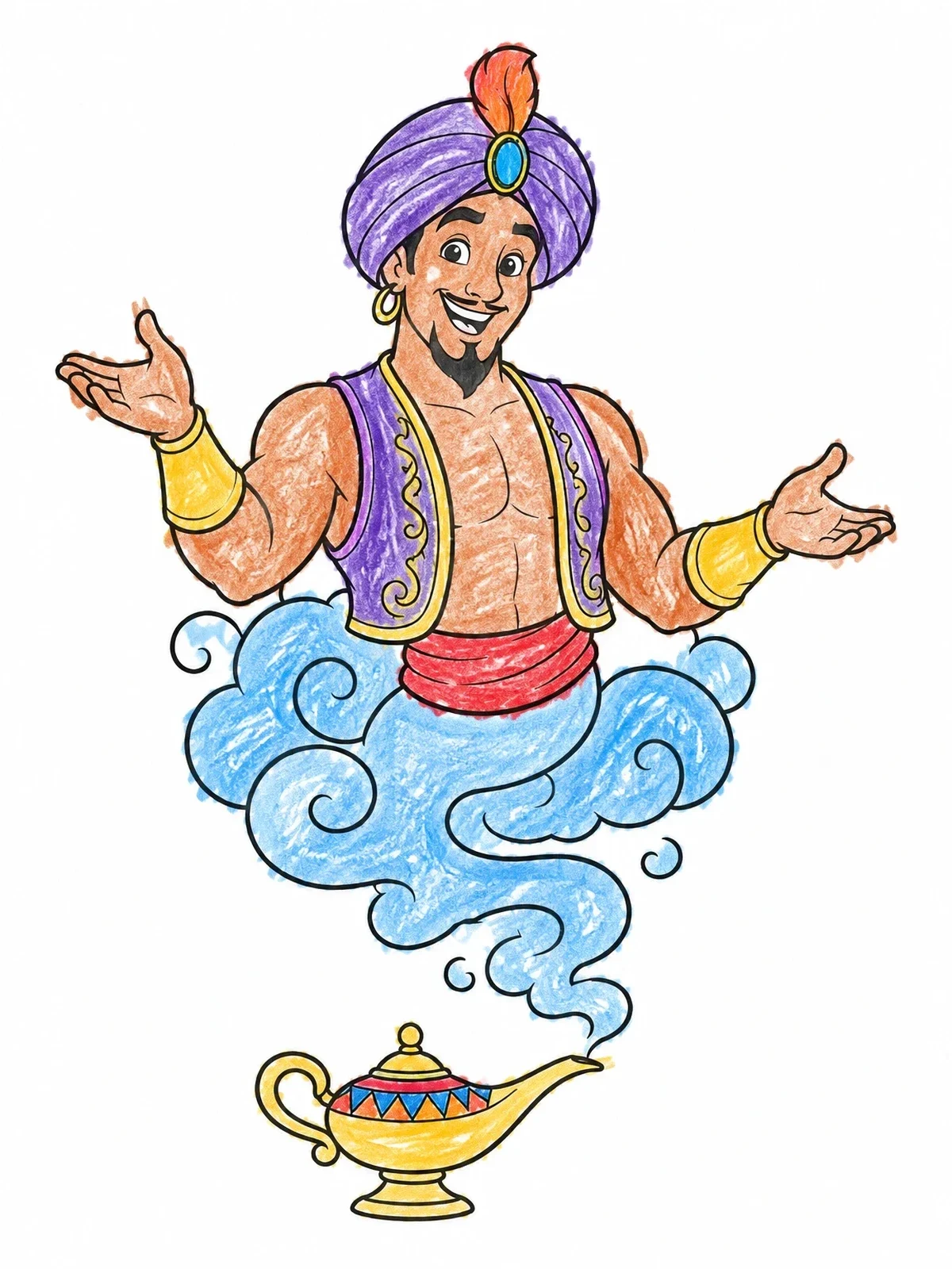 Colored example of the Friendly Genie From Magic Lamp coloring page