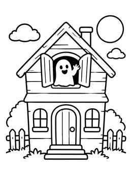 Free printable Friendly Ghost In Haunted House coloring page