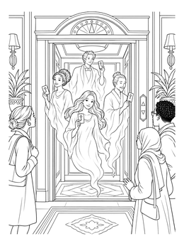 Free printable Friendly Ghosts In Hotel Elevator coloring page