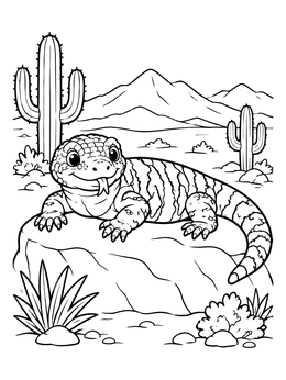 Free printable Friendly Gila Monster In The Desert coloring page