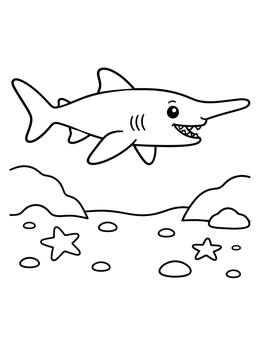 Free printable Friendly Goblin Shark Over Sea Floor coloring page