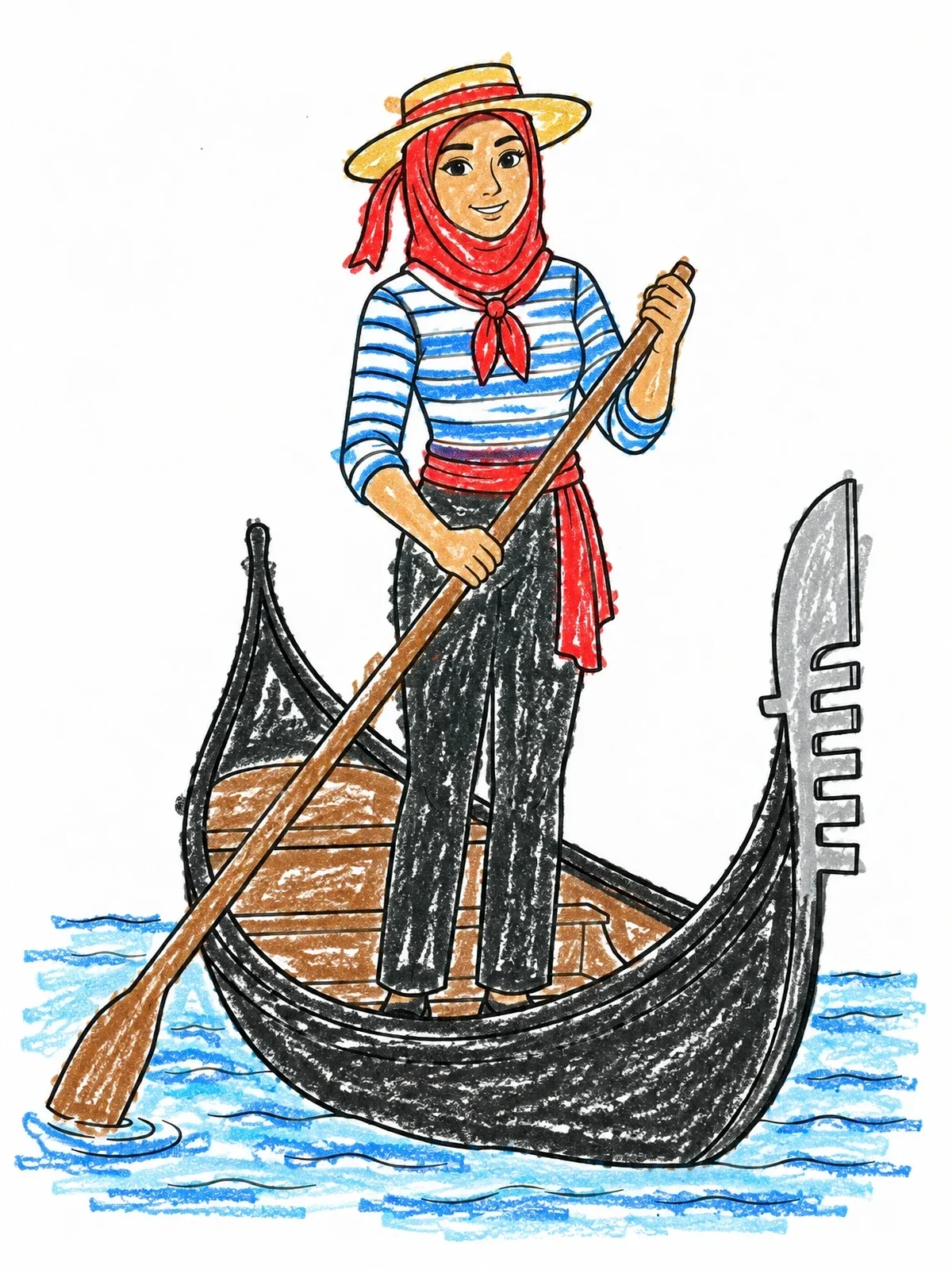 Colored example of the Friendly Gondolier Steering In Venice coloring page