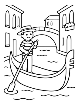 Free printable Friendly Gondolier In Venice Canal coloring page