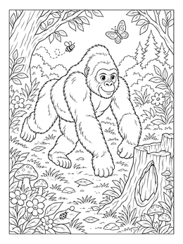 A friendly gorilla walking through nature on this gorilla coloring page.
