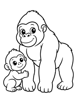 Free printable Friendly Gorilla With Baby coloring page
