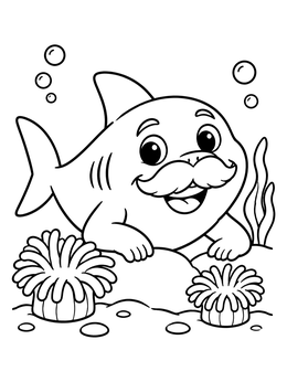 Free printable Friendly Grandpa Shark With Mustache coloring page