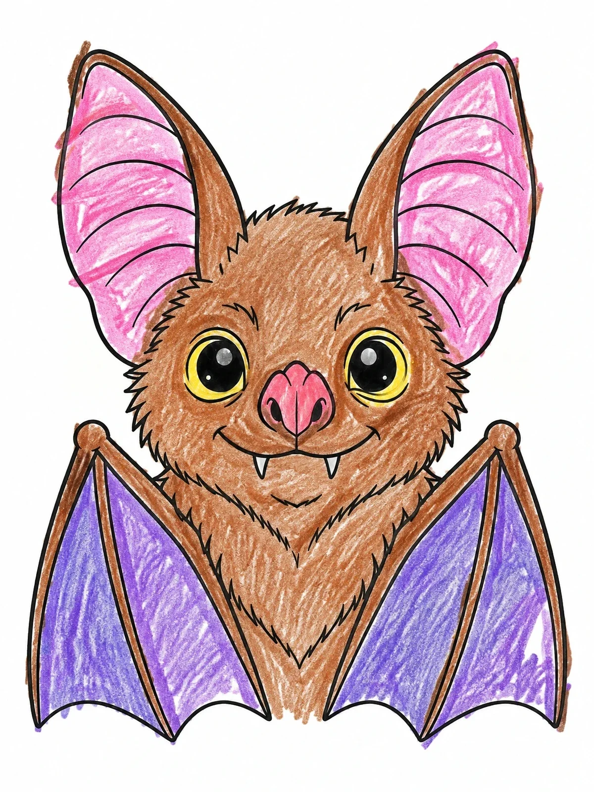 Colored example of the Friendly Little Bat Face coloring page