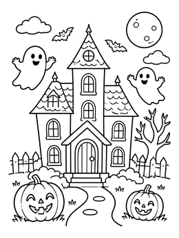 Free printable Friendly Haunted House With Ghosts coloring page
