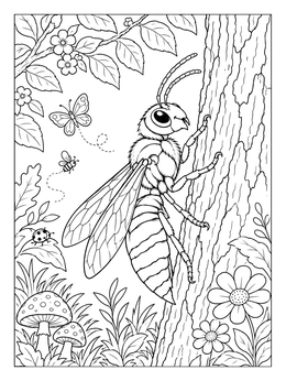 Free printable Friendly Hornet On Tree Trunk coloring page