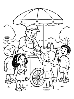 Free printable Friendly Hot Dog Vendor In The Park coloring page