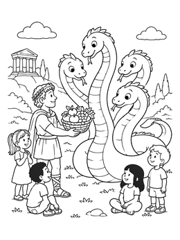 Free printable Friendly Hydra Receiving Fruit Basket coloring page