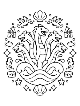 Free printable Friendly Hydra Emerging From Sea Waves coloring page