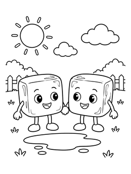 Free printable Friendly Ice Cubes Holding Hands coloring page