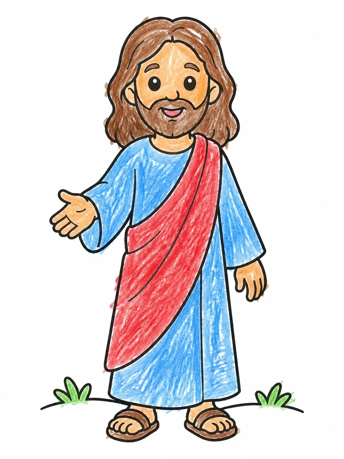 Colored example of the Friendly Jesus Reaching Out coloring page