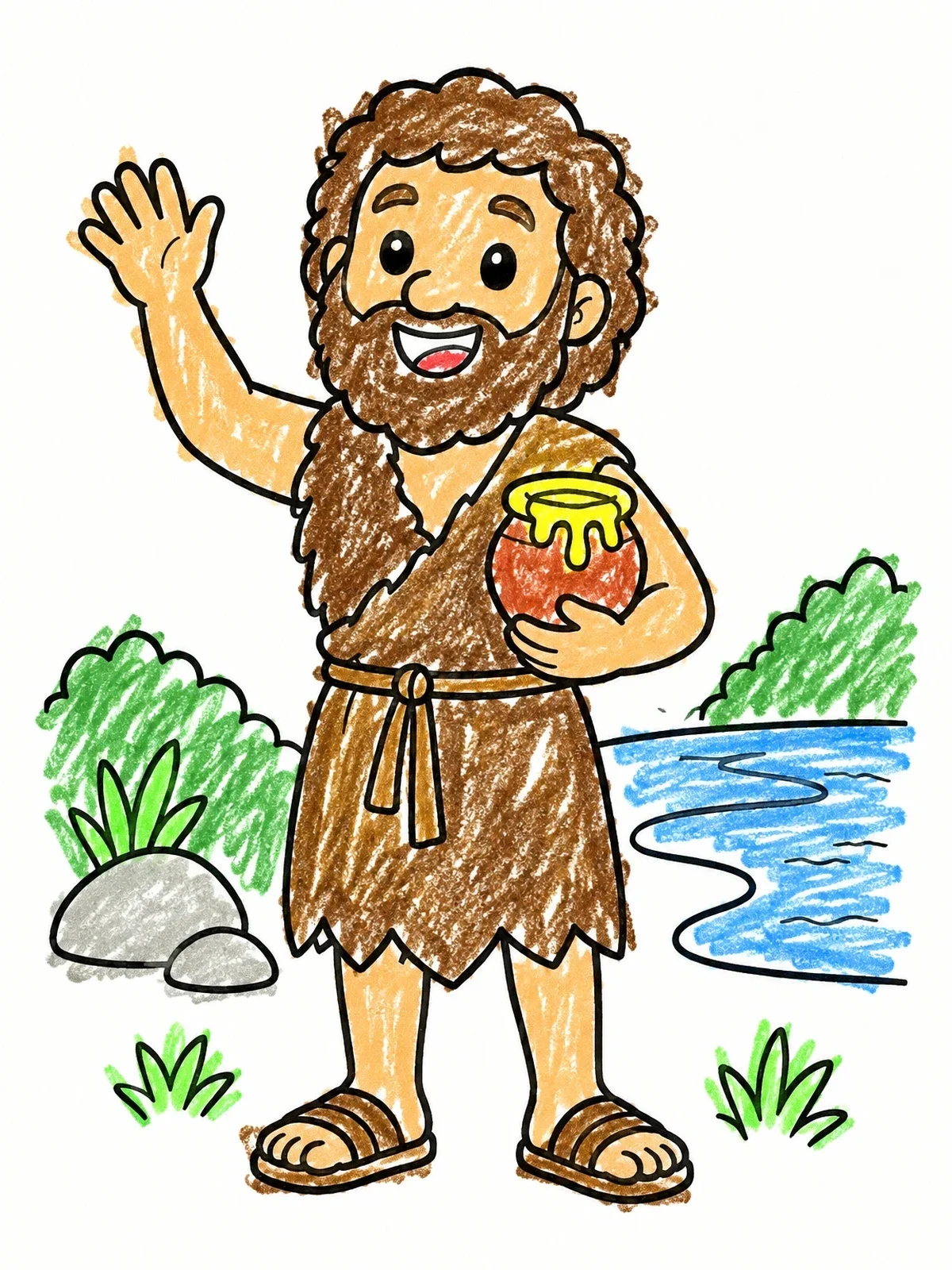 Colored example of the Friendly John The Baptist With Honey coloring page