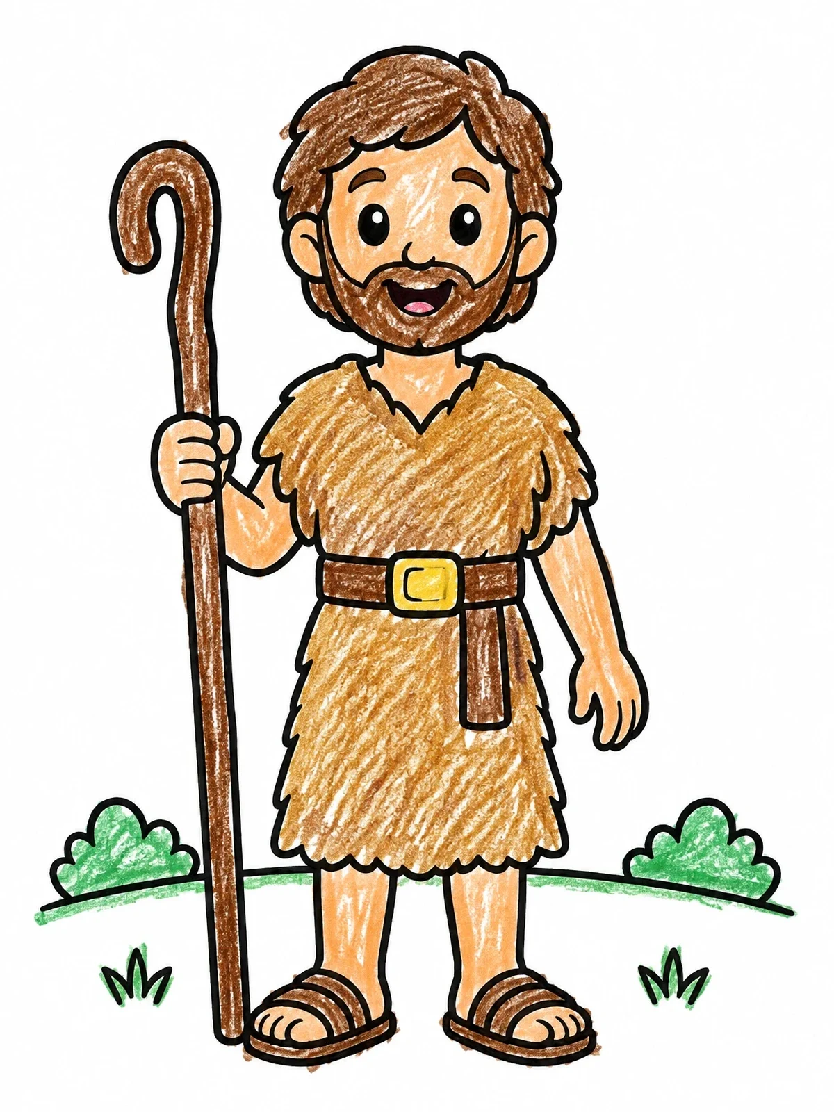 Colored example of the Friendly John The Baptist With Staff coloring page