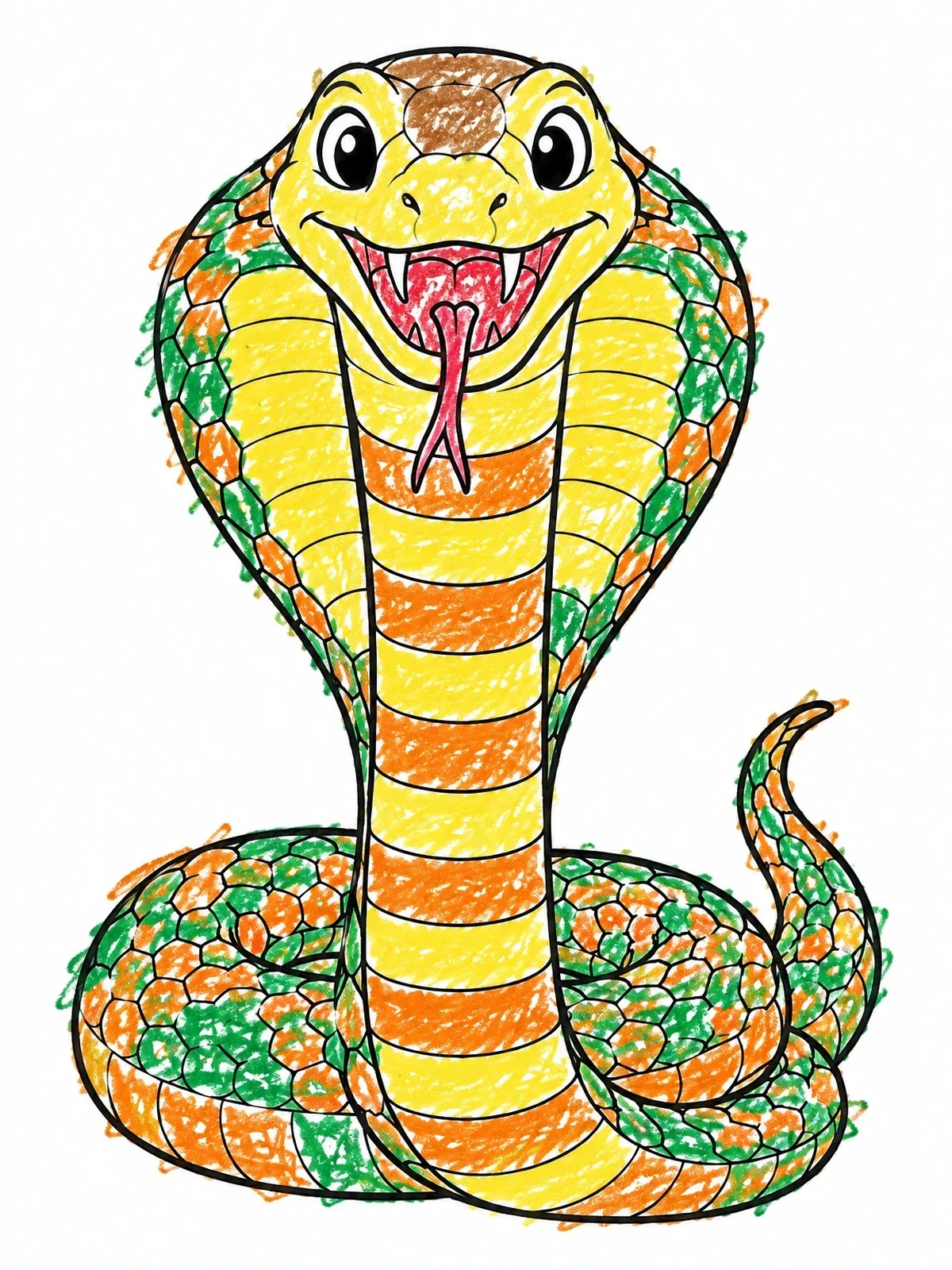 Colored example of the Friendly King Cobra With Flared Hood coloring page