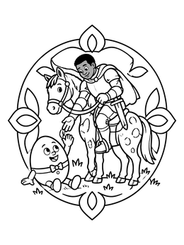 Free printable Friendly Knight Helping Humpty Dumpty coloring page