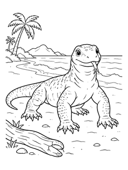 Free printable Friendly Komodo Dragon On Beach coloring page