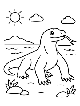 Free printable Friendly Komodo Dragon On Tropical Beach coloring page
