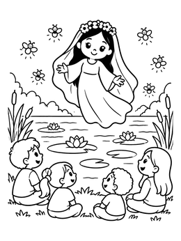 Free printable Friendly Floating Spirit And Children coloring page