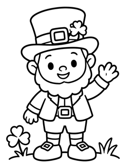 Free printable Friendly Leprechaun Waving Hello coloring page
