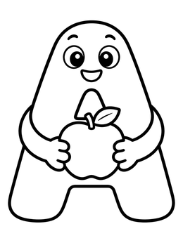 Free printable Friendly Letter A Holding An Apple coloring page