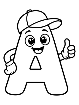 Free printable Friendly Letter A Wearing Cap coloring page