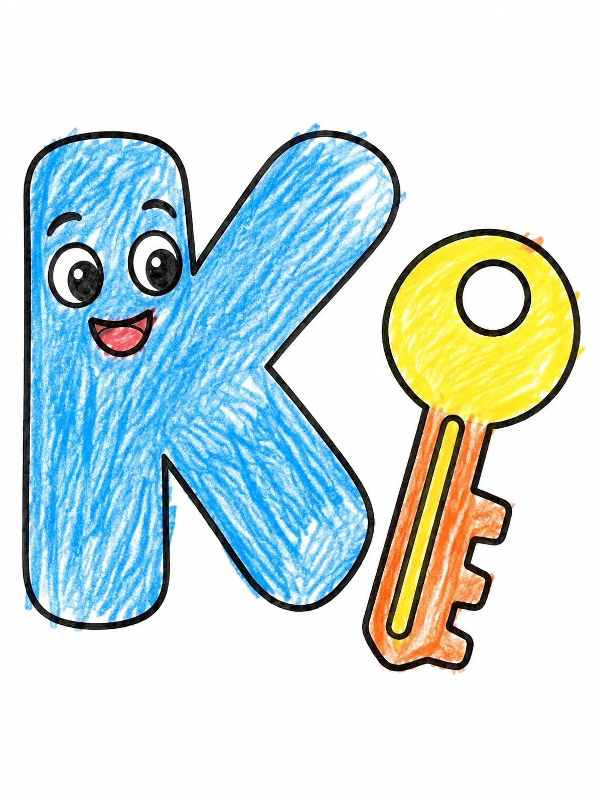 Colored example of the Friendly Letter K And Key coloring page